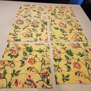 April Cornell Cottage Floral Rose 100% Cotton Napkin Set of 6 Yellow Blue Green